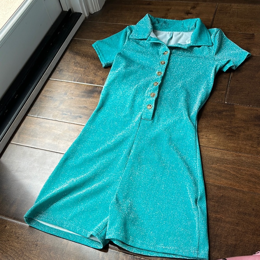 💙💚 Teal Sparkly Button up Rhomper